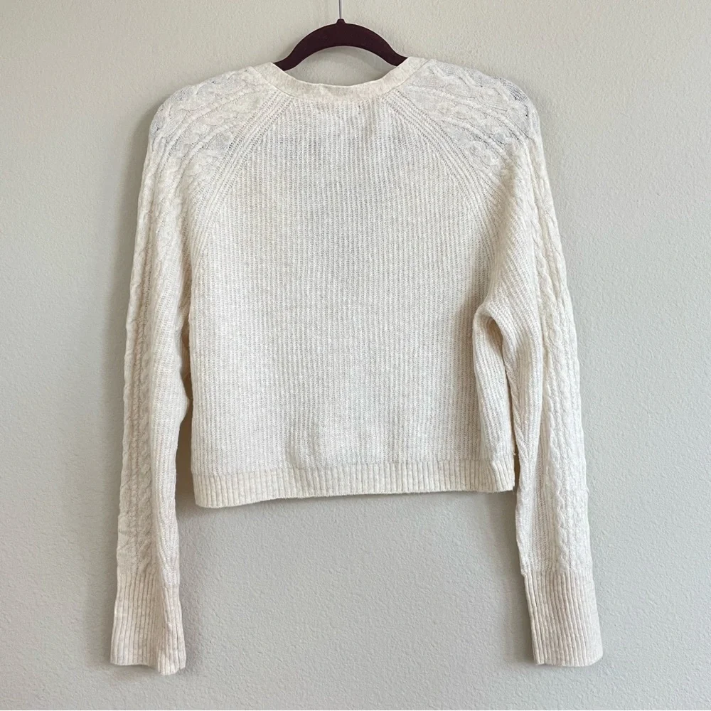 J. Crew Ivory Supersoft Cropped Cable Knit Merino Wool‎ Cardigan Size Medium